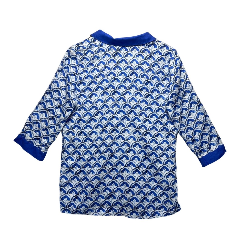 Sigrid Olsen Blue White Tunic Top Linen 3/4 Sleeve NWT V Neck Coastal Vacation S - Picture 3 of 12